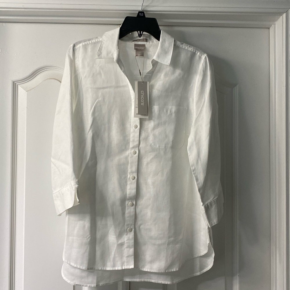 Chico’s 1.5 Medium Woken’s 3/4 sleeve White Blouse New with Tags
